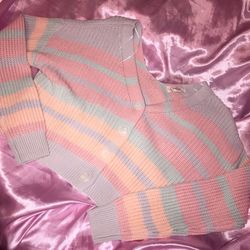 JESSICA SIMPSON Pastel Rainbow Knit Crop Cardigan