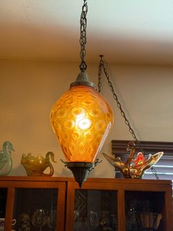 MCM Vintage Amber Glass Swag Light by Leviton
