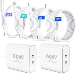 iPhone 17 Charger,45W Fast Charging Dual Port USB C Charger Block with 3/6/10/10FT Type C Charging Cable-PD Quick Adapter 3.0 for iPhone 17/17 Pro/17 