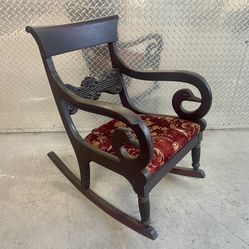 Vintage Solid Mahogany Early American Curved Duck Neck Rocking Chair 