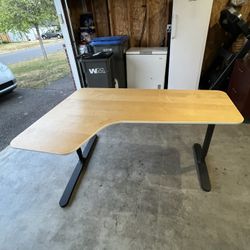 IKEA L-Shaped Office Desk - Modern Design, Black Metal Legs, Great Condition