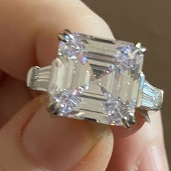 Asscher cut Diamond Silver Ring S925 Sizes 6, 7, 8 & 9