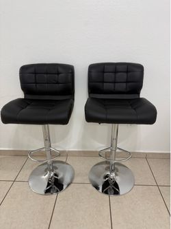 Adjustable Armless Swivel Leather Barstools Set of 2