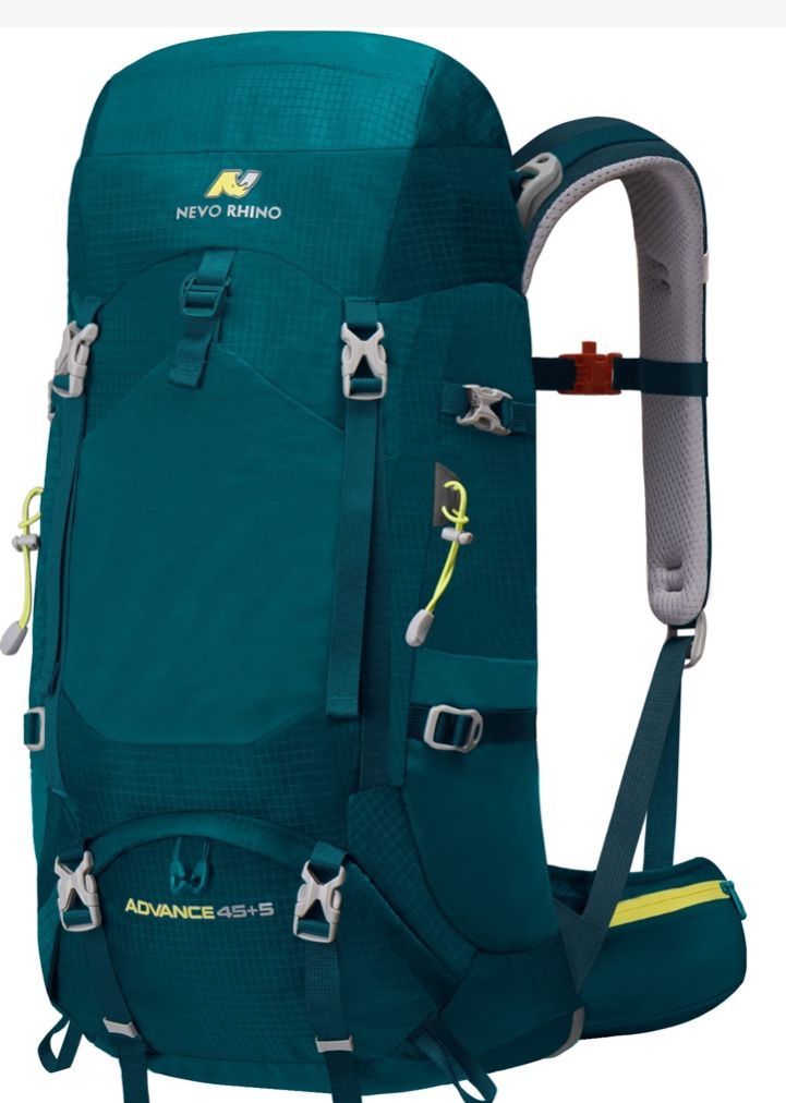 N NEVO RHINO Internal Frame Hiking Backpack 40/50/60/65/80L, Mountain Climbing Camping Backpack Daypack Waterproof Rain Cover 45+5L 01 Green