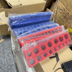 New in box CASOMAN Magnetic Socket Organizer, 6 Piece Socket Holder Kit, 1/2-inch, 3/8-inch, 1/4-inch Drive, Holds 143 SAE&Metric Sockets, Red & Blue,