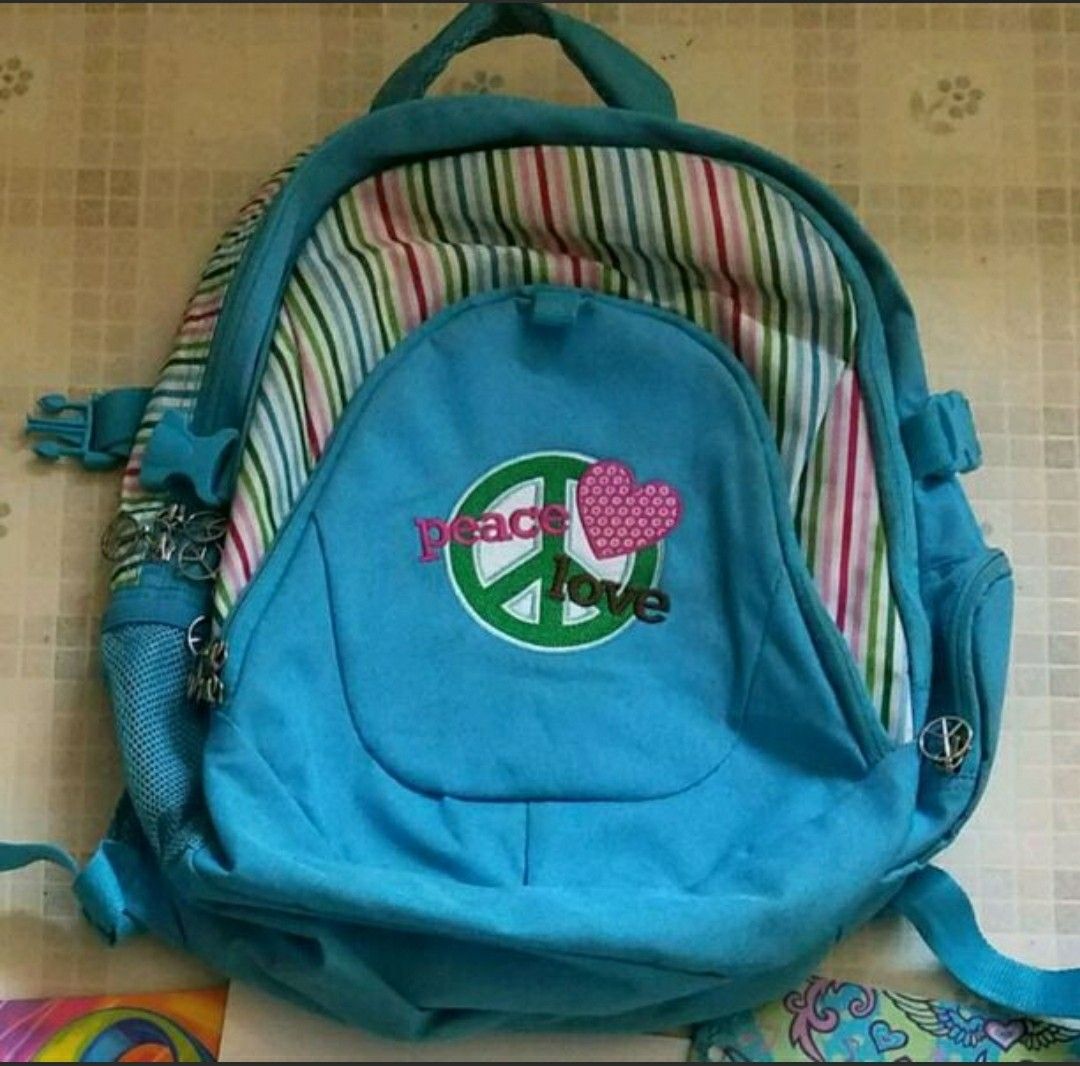 Blue peace/love backpack - includes: 3 folders, 3 spiral notebooks and 2 Composition notebooks