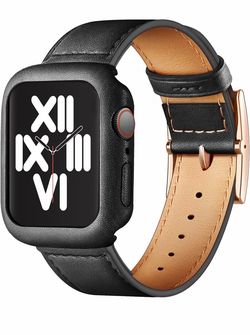 Compatible for Apple Watch Bands 44mm 42mm with Leather Bumper Case