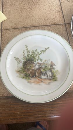 Vintage bunnies in the garden plate