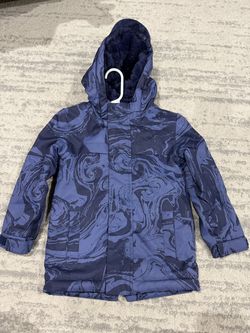 Cat & Jack Blue Marble Sherpa Lined Hooded Kids Winter Jacket - Size 4T