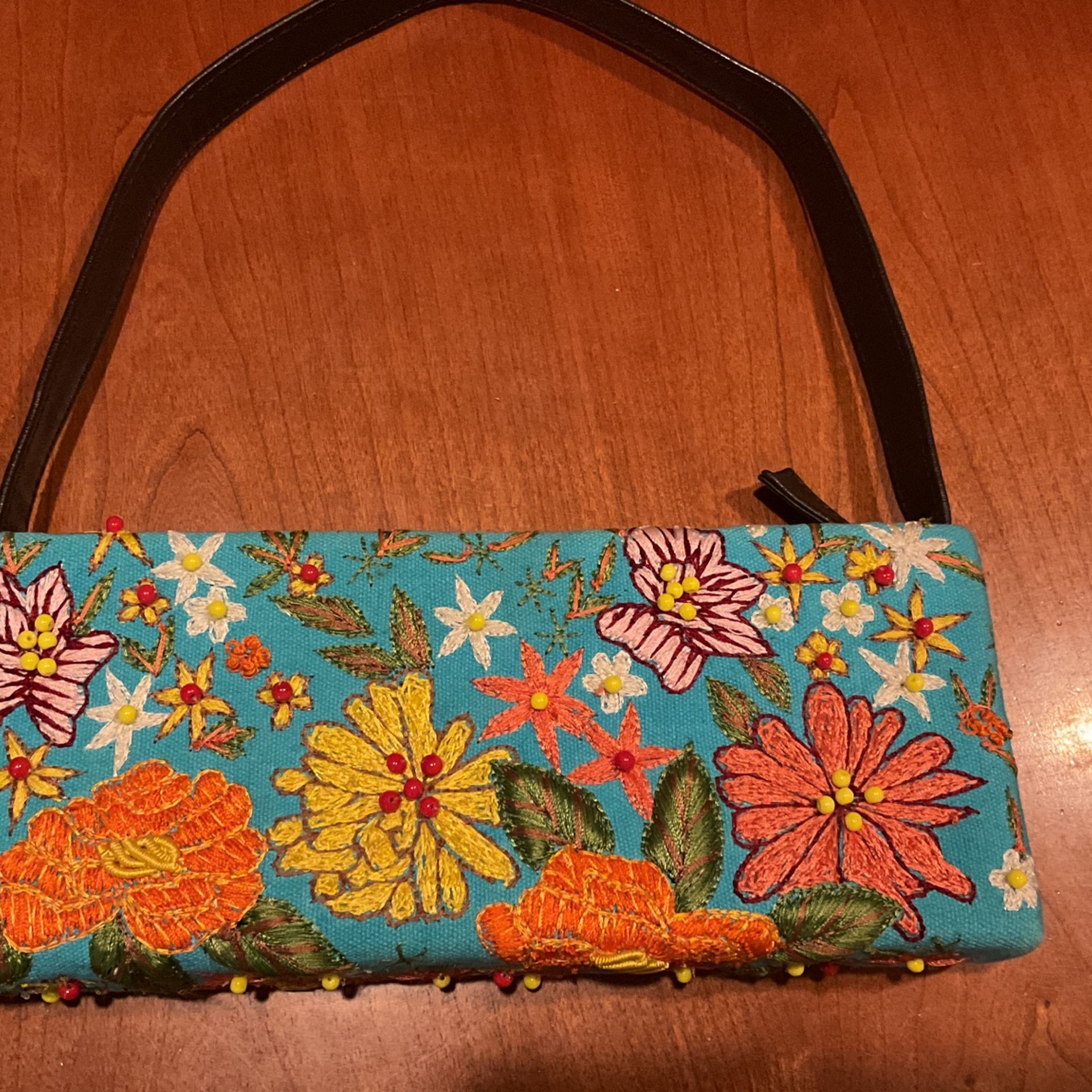 Italian Embroidered and Beaded Floral Handbag Purse by Santi Jewelry Accessories