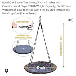 Royal Oak Saucer Tree Swing, Giant 40 Inches with Carabiners and Flags, 700 lb Weight Capacity