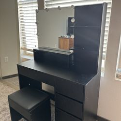 Black Makeup Vanity With Stool