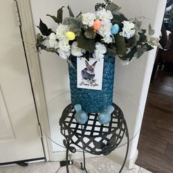 Plant Stand Floral Arrangement Birds And Easter Decor 