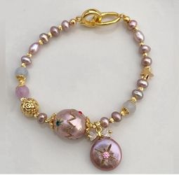 B22-Handmade Freshwater Pearl & Edison Pearl Inlaid Crystal Bracelet