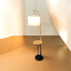 Teamson Home Danna Arc 65" Floor Lamp with Table and USB Port, White