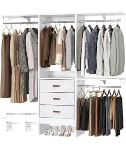 5FT Small Closet System with 3 Fabric Drawers, 60 Inches Walk In Closet Organizer System With 3 Adjustable Shelves, Heavy Duty Clothes Rack Built-In G