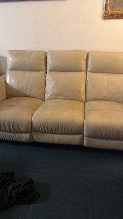 Beige Leather Reclining Sofa