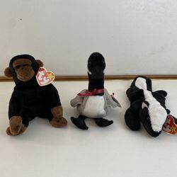 Set of 3 Ty Original Beanie Babies – Stinky, Congo & Loosy – Pre-Owned