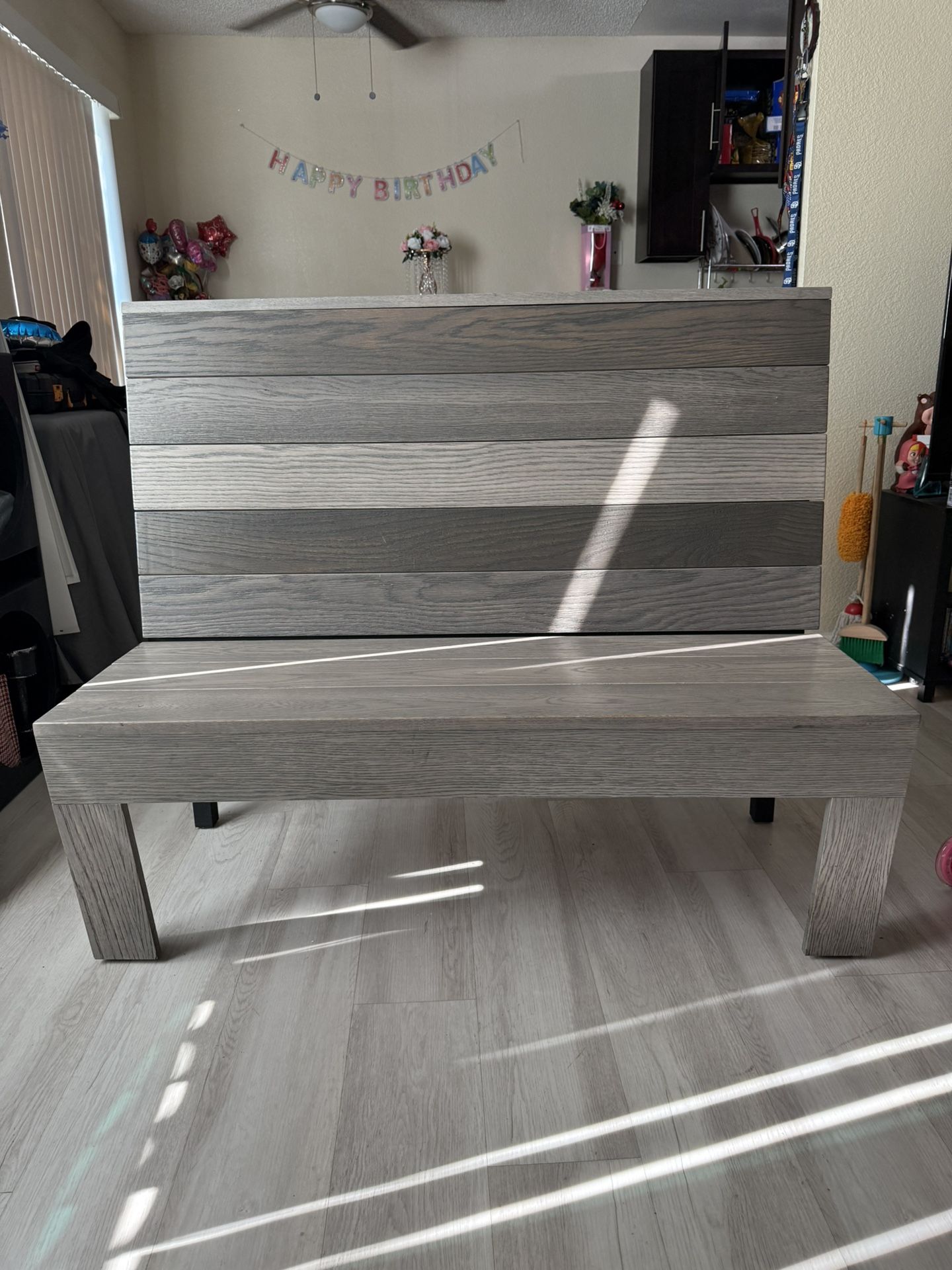 Weathered Grey Sofa Bench Back Rest Metal Frame