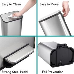 Bathroom Trash Can, Garbage Can, Small Step On Trash Can with Soft Close Lid Foot Pedal & Inner Bucket for Kitchen Home Office 