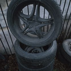 24 INCH KMC 6 LUG CHEVY WHEELS AND TIRES  HAVE ABOUT 70% THREAD LEFT 