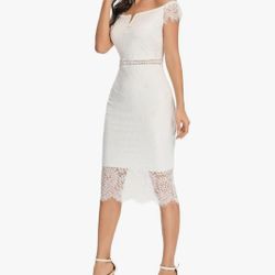 ODCOCD White Lace Off-Shoulder Dress