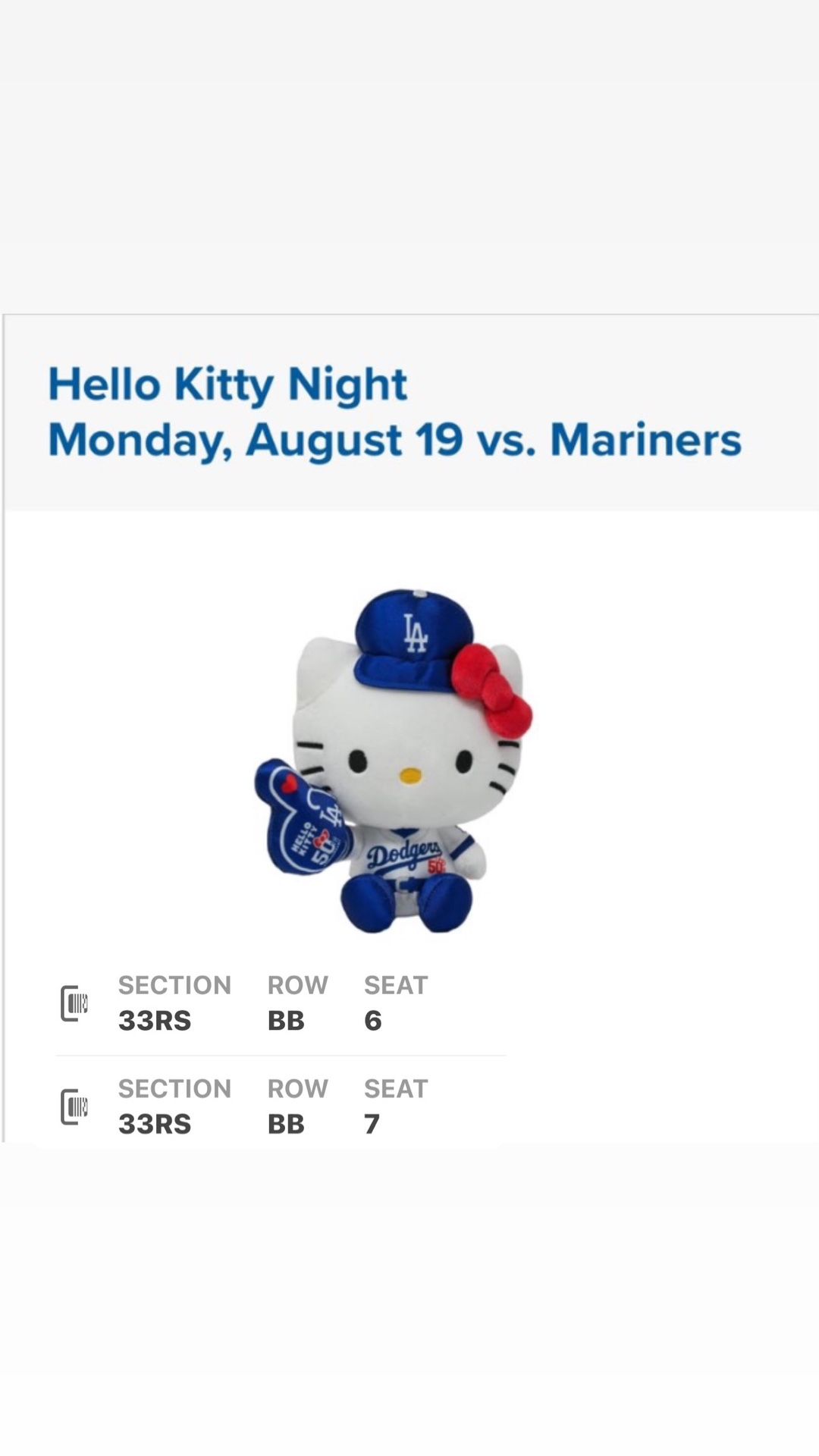Mariners At Dodgers ** Hello Kitty Night**