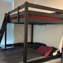 Loft bed frame, mattress, and memory foam top