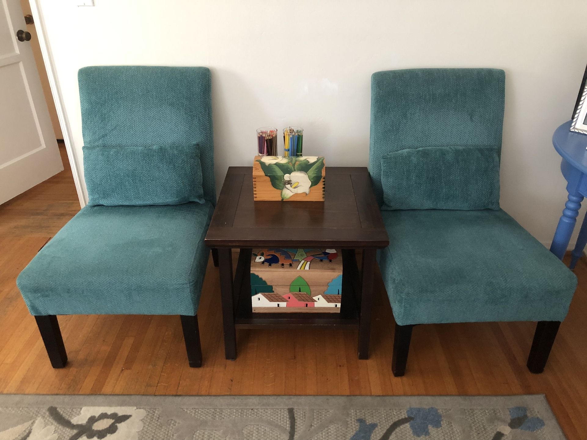 Teal Chenille Accent Chairs