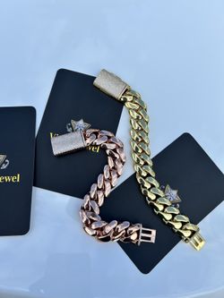 20mm Miami Cuban Link Diamond Lock Bracelets | Gold & Rose Gold 8inch