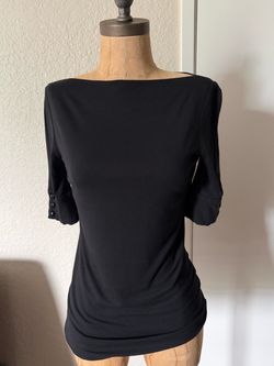 Y2K Bebe black boatneck top with button cuffs Small