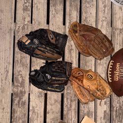 Rawling And Wilson Gloves And Football