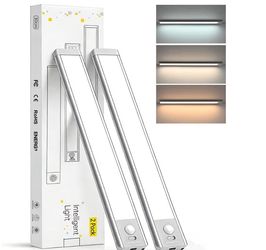 2Pack Under Cabinet Lighting, 2200mAH Recharge Motion Sensor Light Indoor,Stepless Dimmable Kitchen Counter Light, Magnetic Stick-on Night Light for C