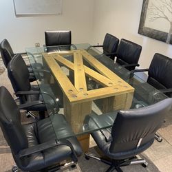 8 Blue Leather Conference Room Chairs 