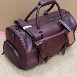 Executive Classic Wine Tone Top Grain Cow Leather Duffle Travel / Gym Bag 