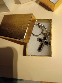 Vintage Onyx, Marcasite Cross Pendant on Keychain