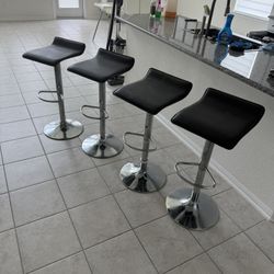 Set of 4 Modern Adjustable Barstools - Black Faux Leather & Chrome Base