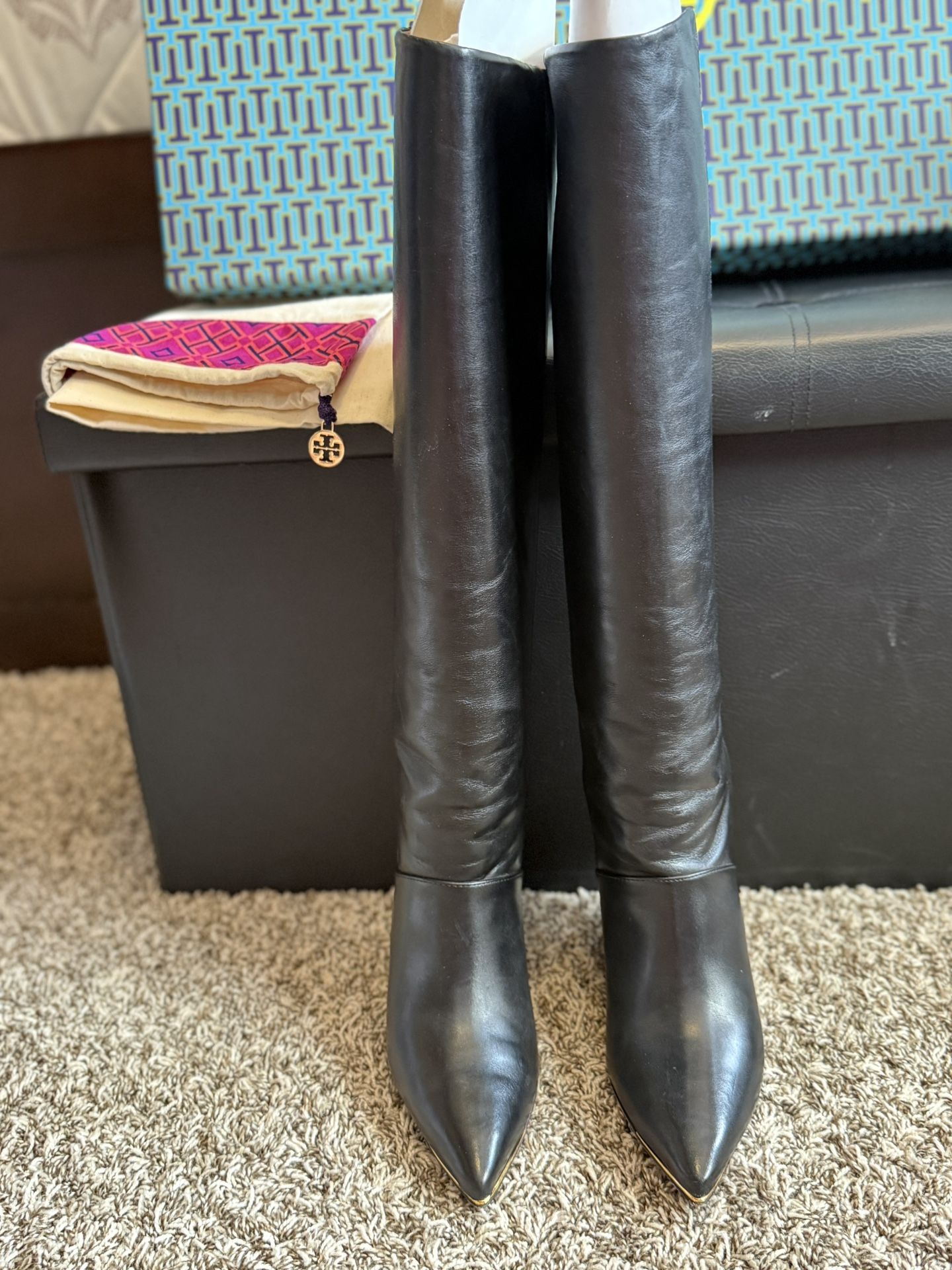 Tory Burch Lila 90 Mm Knee Boot Calf Leather Size 7.5