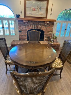 Vintage French Provincial Hand-Painted Dining Table and 4 Cane Back Chairs