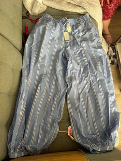 Anthropologie Women Blue/White Stripe Pants Drawstring NWT