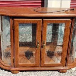 Wood Curved Glass Display Cabinet Side Stand - Lighted