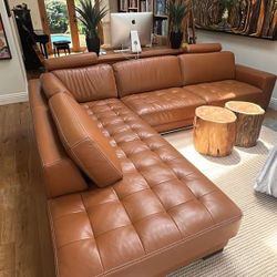 Cognac Leather L Shaped Sofa - Immaculate Condition