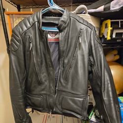 First Gear Black Leather Motorcycle Intersport Jacket