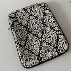 IPAD Brown Faux Leather And Cream Crochet Zipper Boho Sleeve Case Cover 8x10