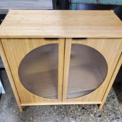 Mid Century Modern l Natural Brown Bamboo Wood 2-Door Storage Cabinet