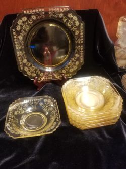 Fostoria Topaz Set 9 Plates & 9 Bowls Vintage