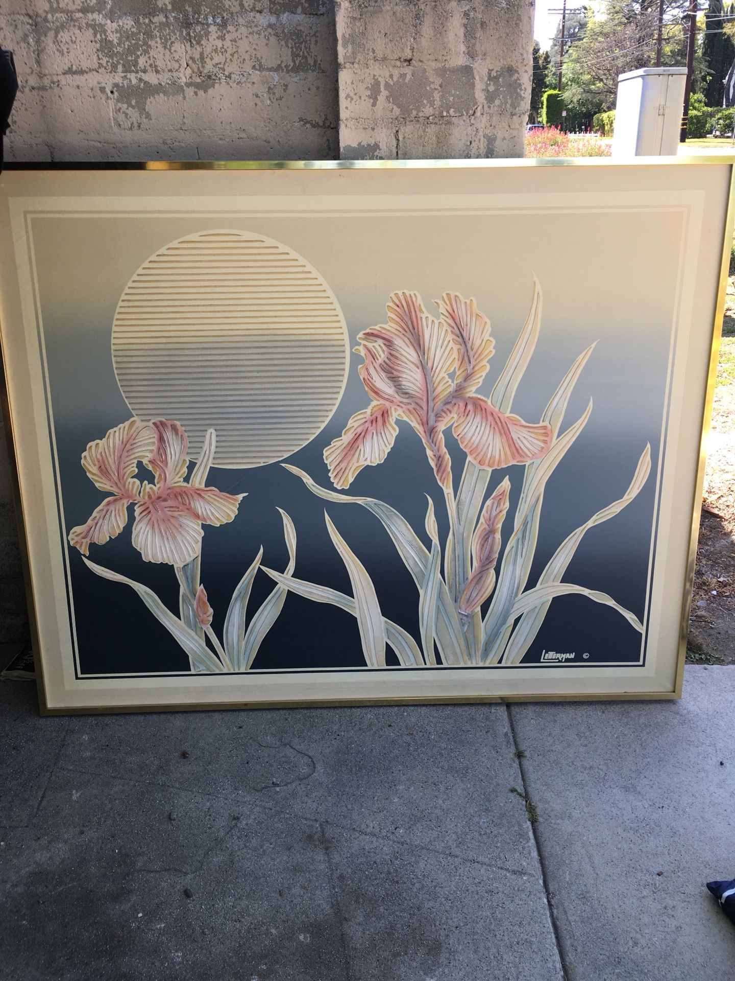 Vintage Letterman large Oil Canvas painting Flowers Moon 1970’s decor