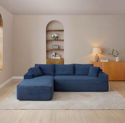 Navy Blue Corduroy Modular Sectional Sofa