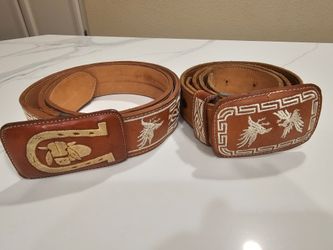 Authentic Mexican Charro Embroidered Leather Belts Bundle – 47 & 43" Long