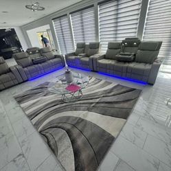 GREY LED LIGHT BRAND NEW POWER RECLINING SOFA AND LOVESEAT SAME DAY DELIVERY 